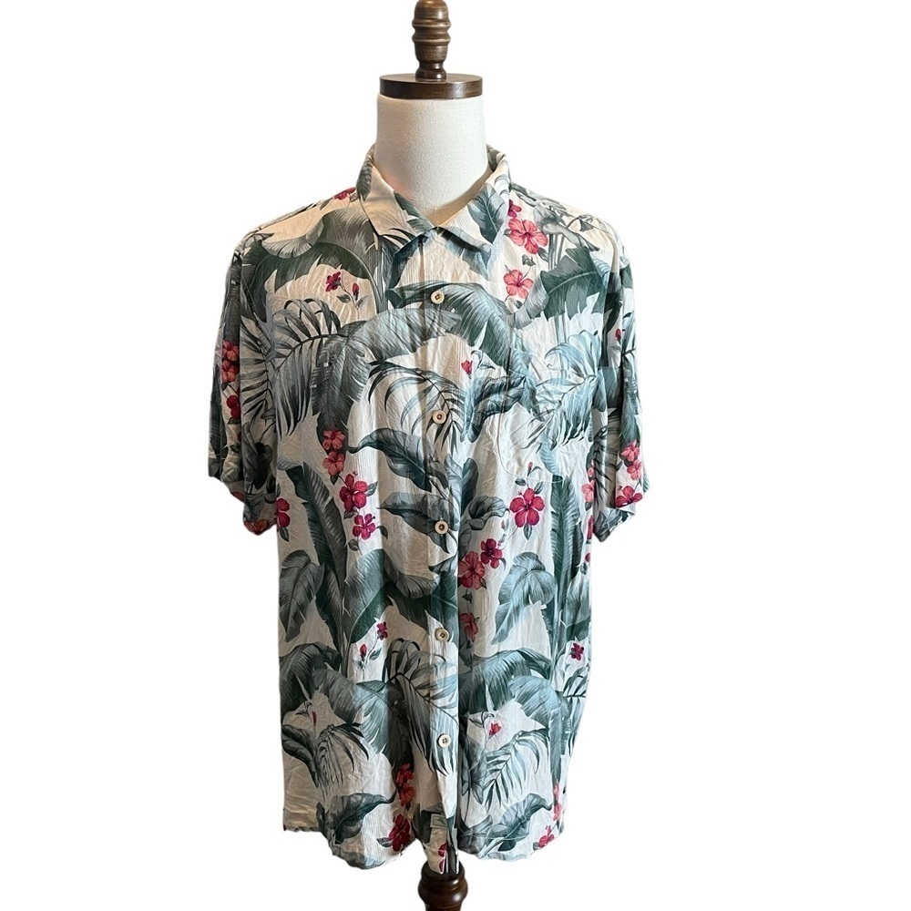 Tommy Bahama Silk Kauai Canopy Short Sleeve Camp Shirt Green Size XXL Hawaiian